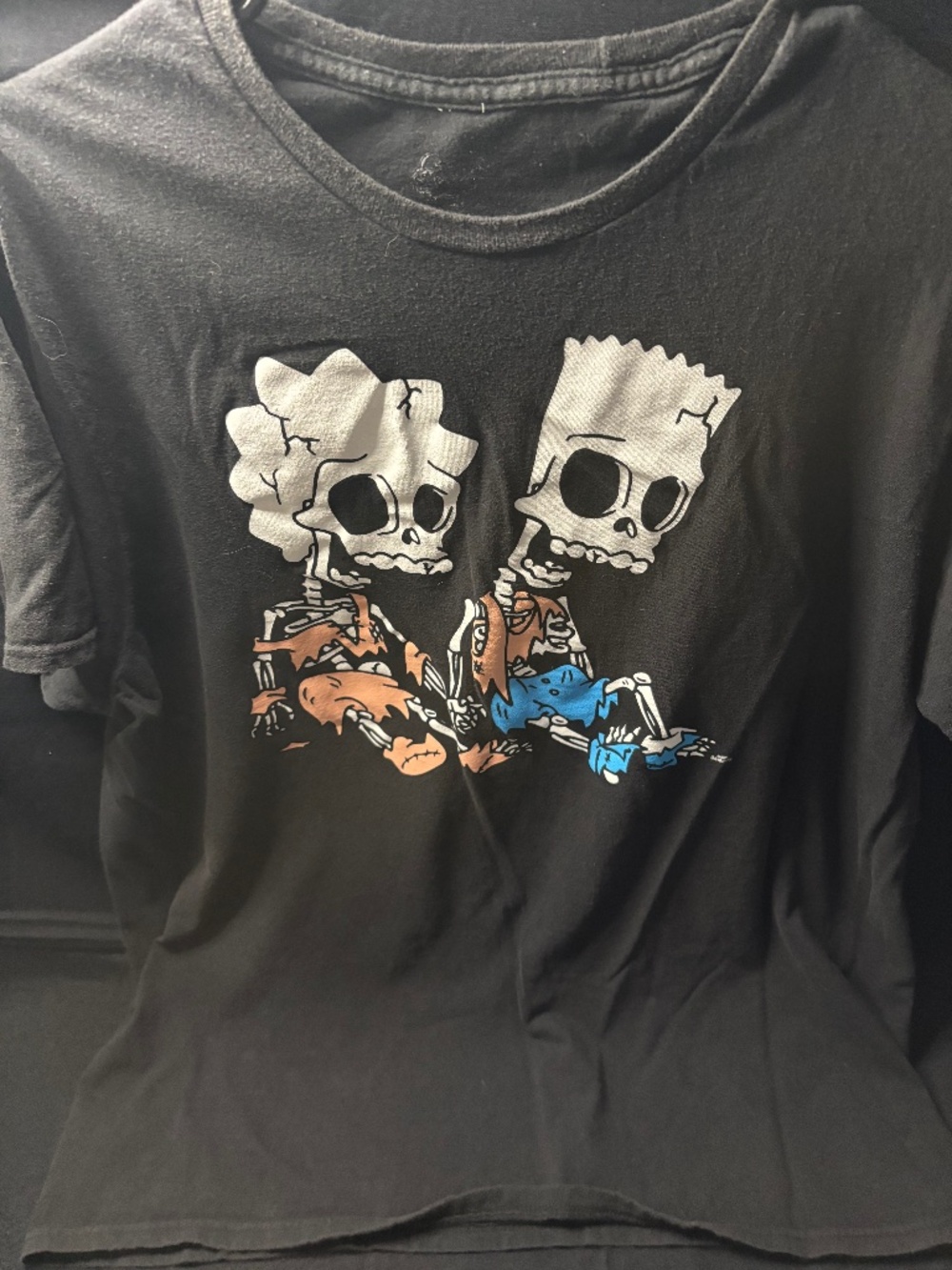 The Simpsons Men's XL Bart & Lisa Skeleton Halloween Graphic T-Shirt Black.